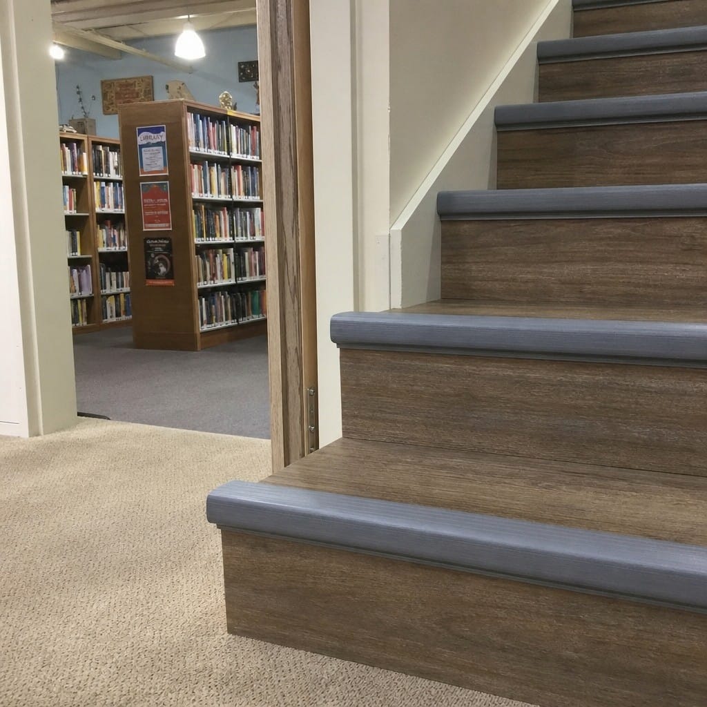 Customer photo review of PVC Stair Nosing 50x30mm Slip Resistant Rakeback Indoor, 2.75m Length