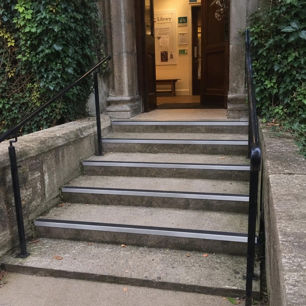 Customer photo review of Commercial Rake Back Stair Nosing 3.22m Aluminium Single