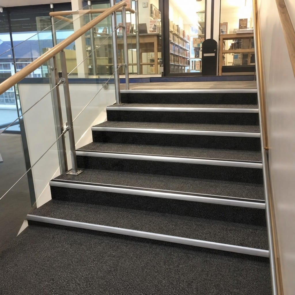 Customer photo review of Aluminium Stair Nosing 57mm x 33mm with Rubber Insert, 2.7m Length