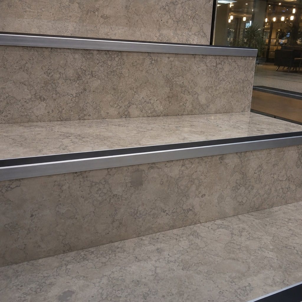 Customer photo review of Commercial Rake Back Stair Nosing 3.22m Aluminium Single