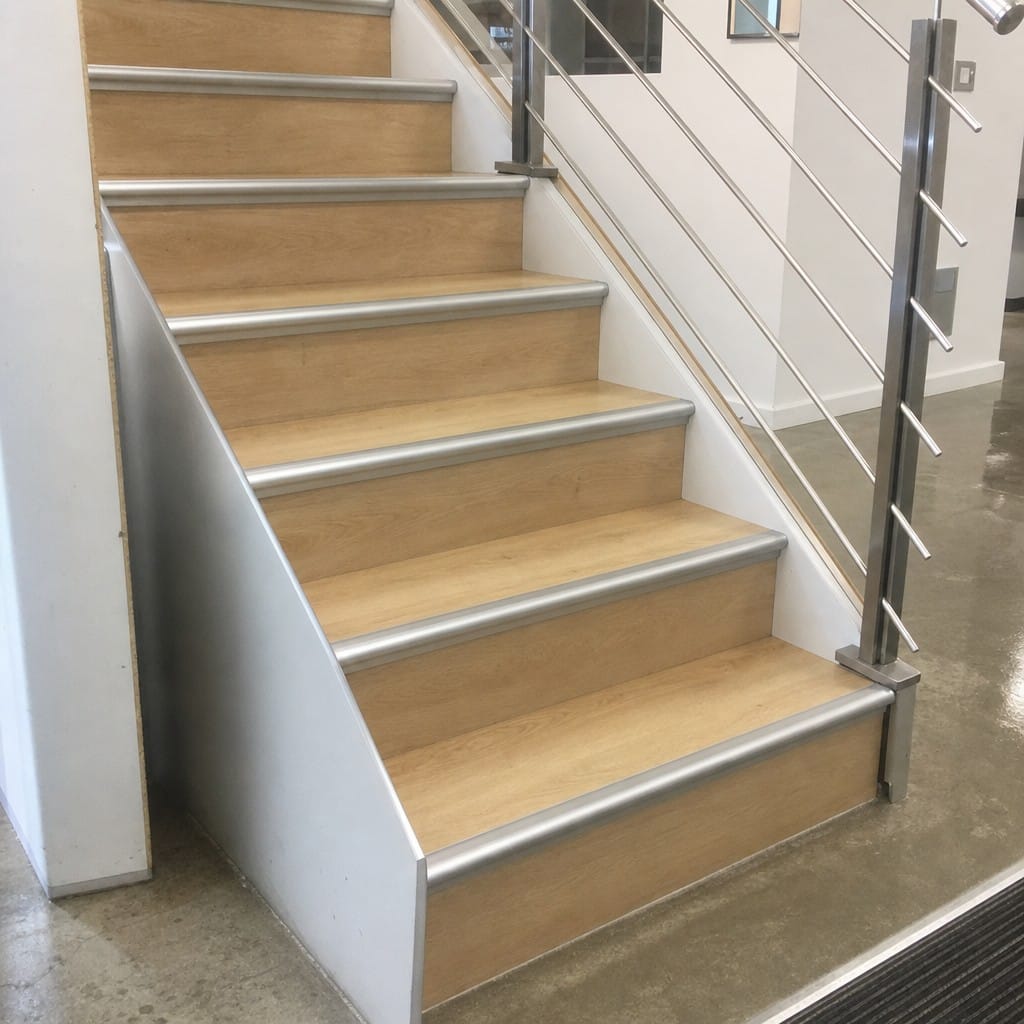 Customer photo review of Laminate Stair Nosing | Push-In Aluminium Step Nose | 2.7m | Silver & Oak