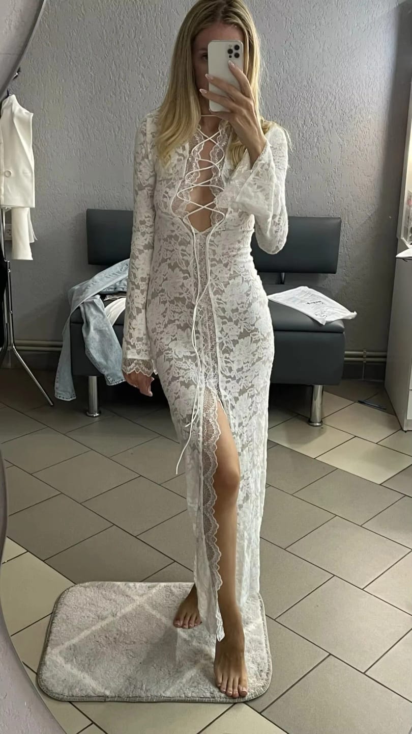 Customer photo review of Rachel French Lace Tie Dress