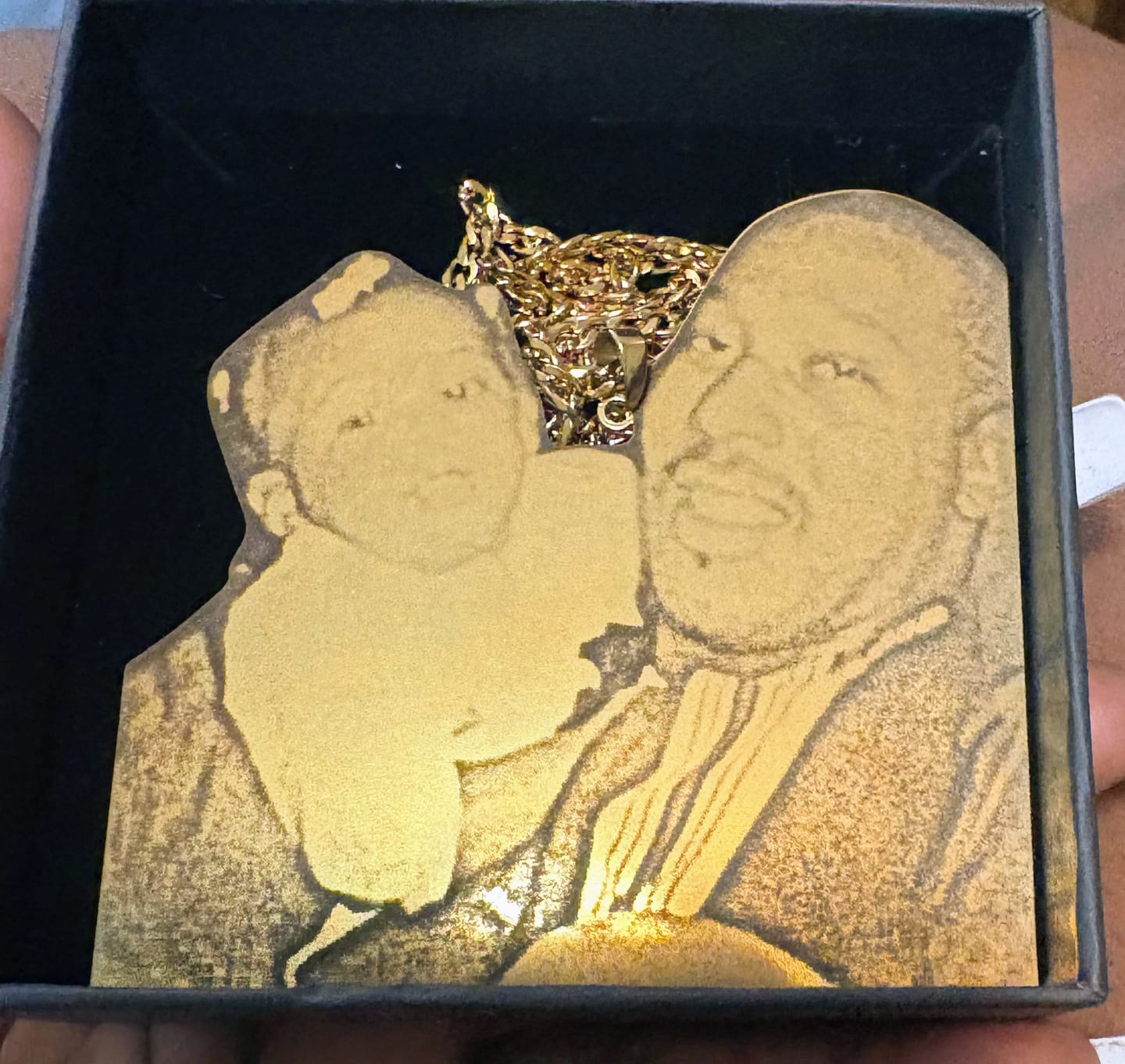 Customer photo review of Custom Photo Engraved Pendant Necklace