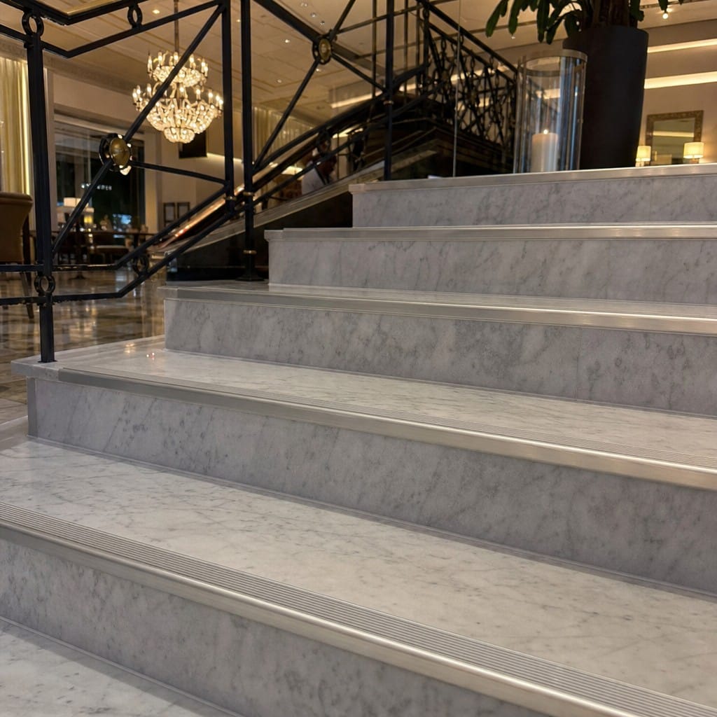 Customer photo review of Stainless Steel Tile-In Stair Nosing R9 | 26mm Narrow Profile | Replaceable Insert | 5 Colours