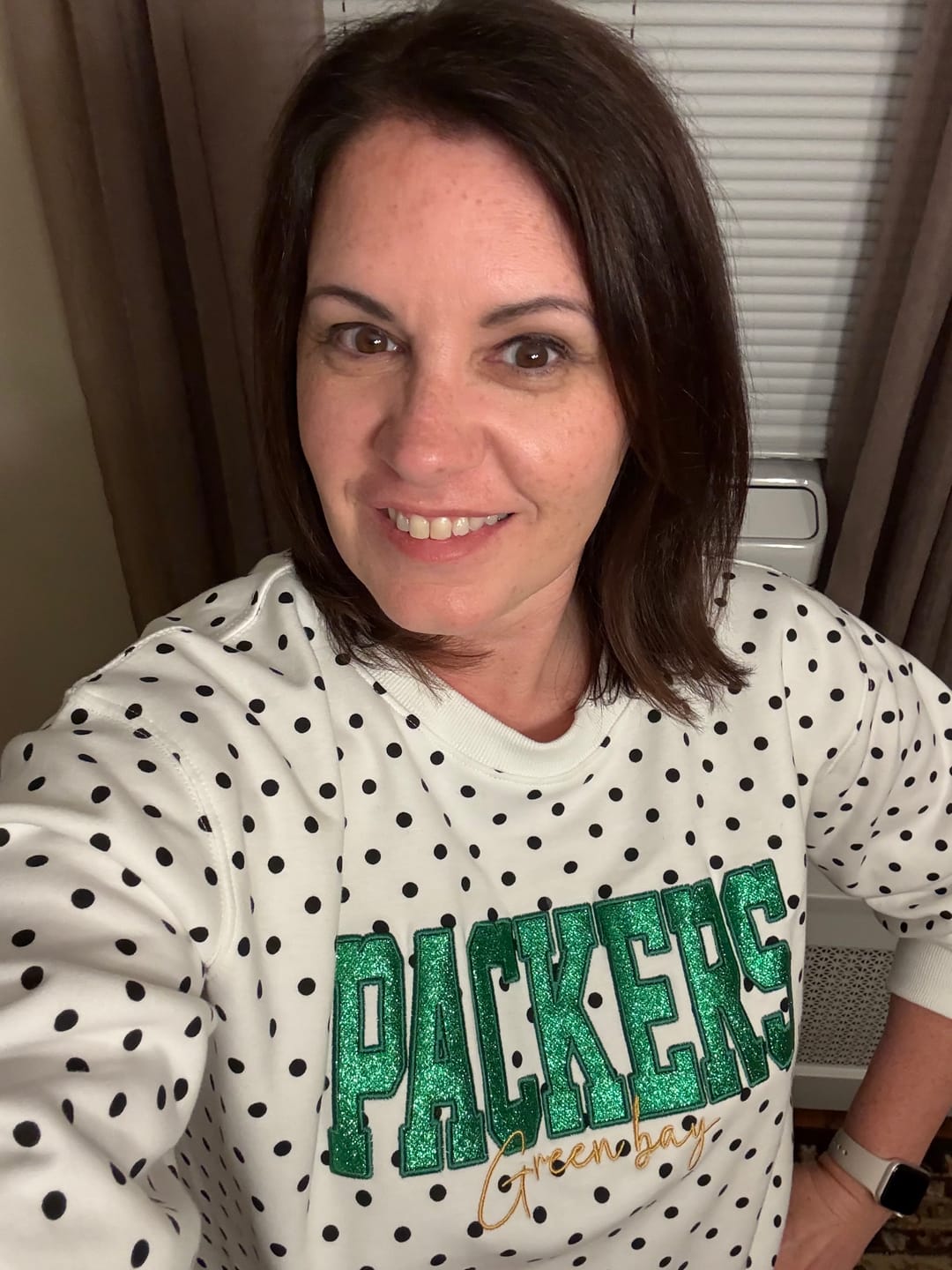 Customer photo review of Custom Embroidered Glitter Vinyl Team Polka Dot Sweatshirt - Game Day Best Gear | Gifts for Sports Mom | Game Day Wear