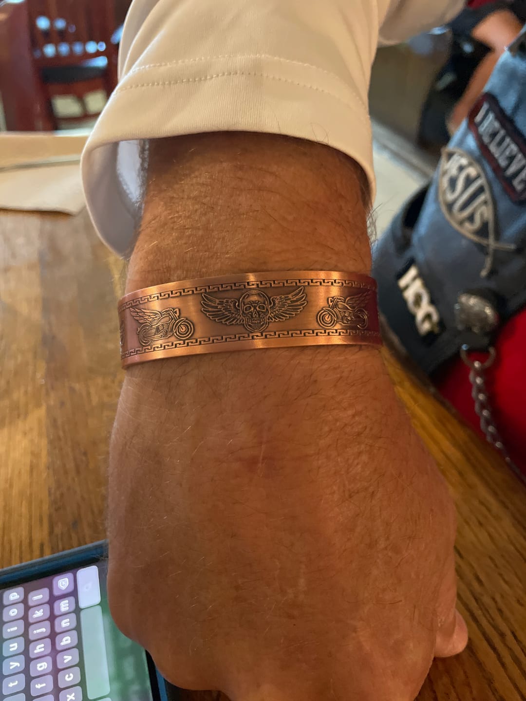 Customer photo review of Willis Judd Mens Copper Bangle Biker Bracelet