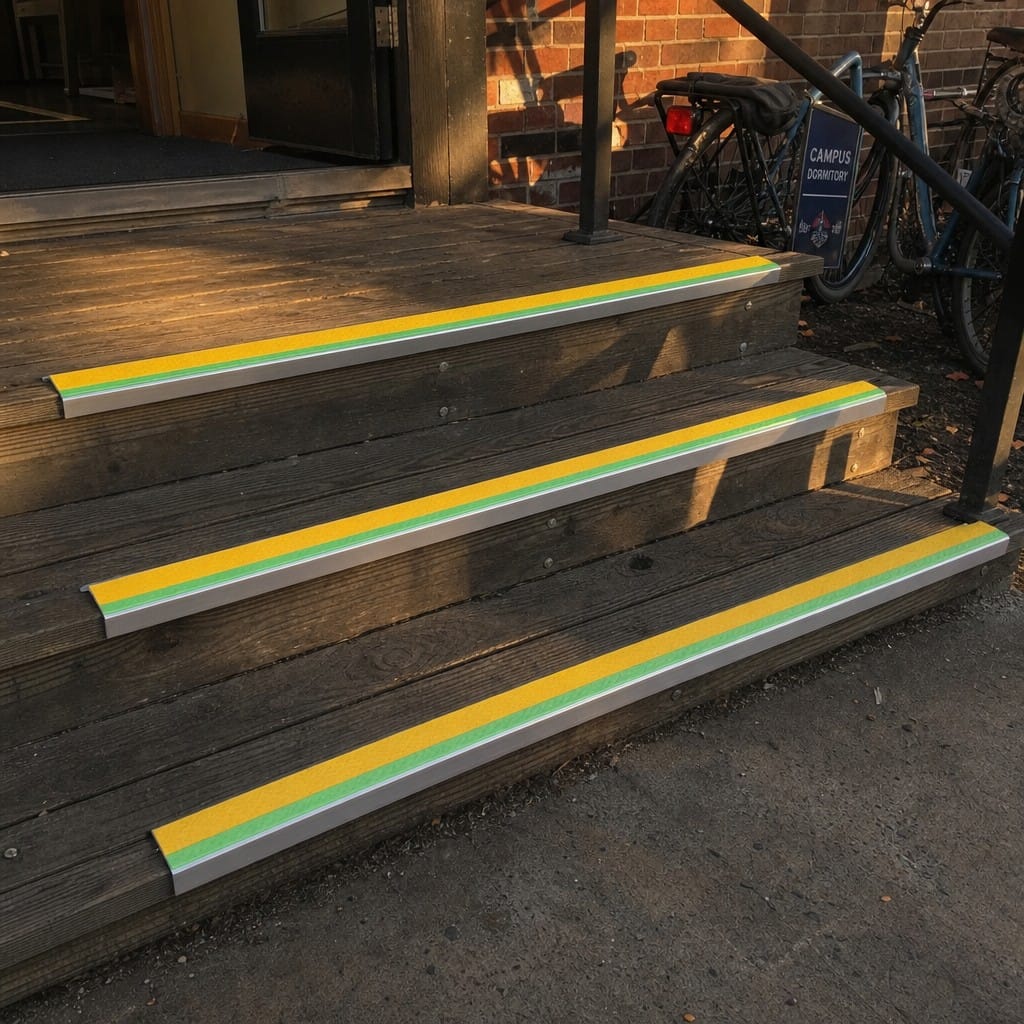 Customer photo review of Aluminium Stair Nosing 57x55mm External Rake Back, Anti Slip Grit