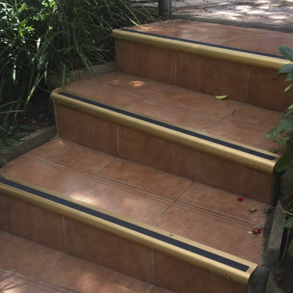 Customer photo review of Solid Brass Stair Nosing 63.5mm Bullnose, Anti-Slip Insert, Cut to Size