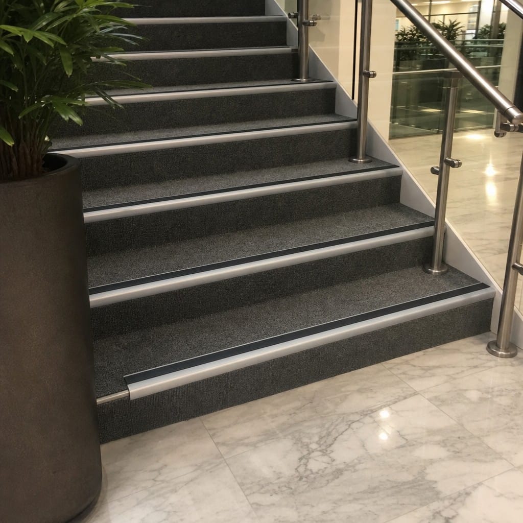 Customer photo review of Heavy Duty Carpet Stair Nosing | Anti-Slip Bullnose Aluminium 70 x 35mm | 8 Colours, 21 Lengths