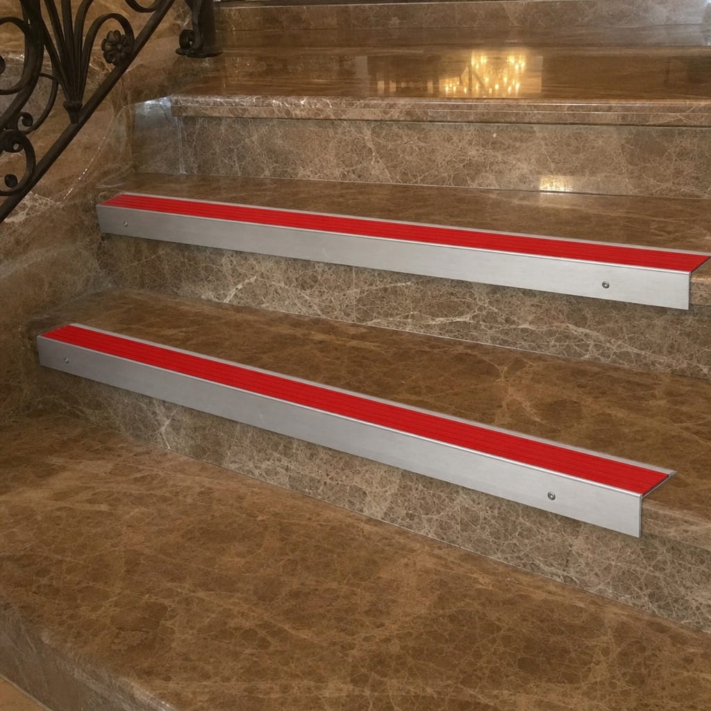 Customer photo review of Aluminium Stair Nosing 66x55mm Raked Back, 1m and 2m Stock Lengths
