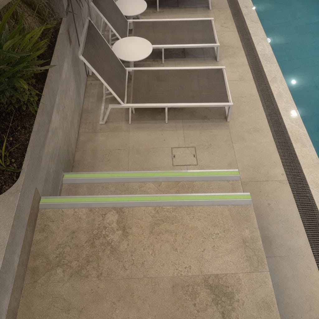 Customer photo review of Aluminium Stair Nosing 56x55mm Outdoor Deep Riser Glow Edge