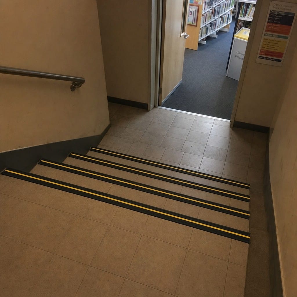 Customer photo review of Anti Slip Stair Nosing 40x40mm Flexible PVC Black & Yellow 1.2m