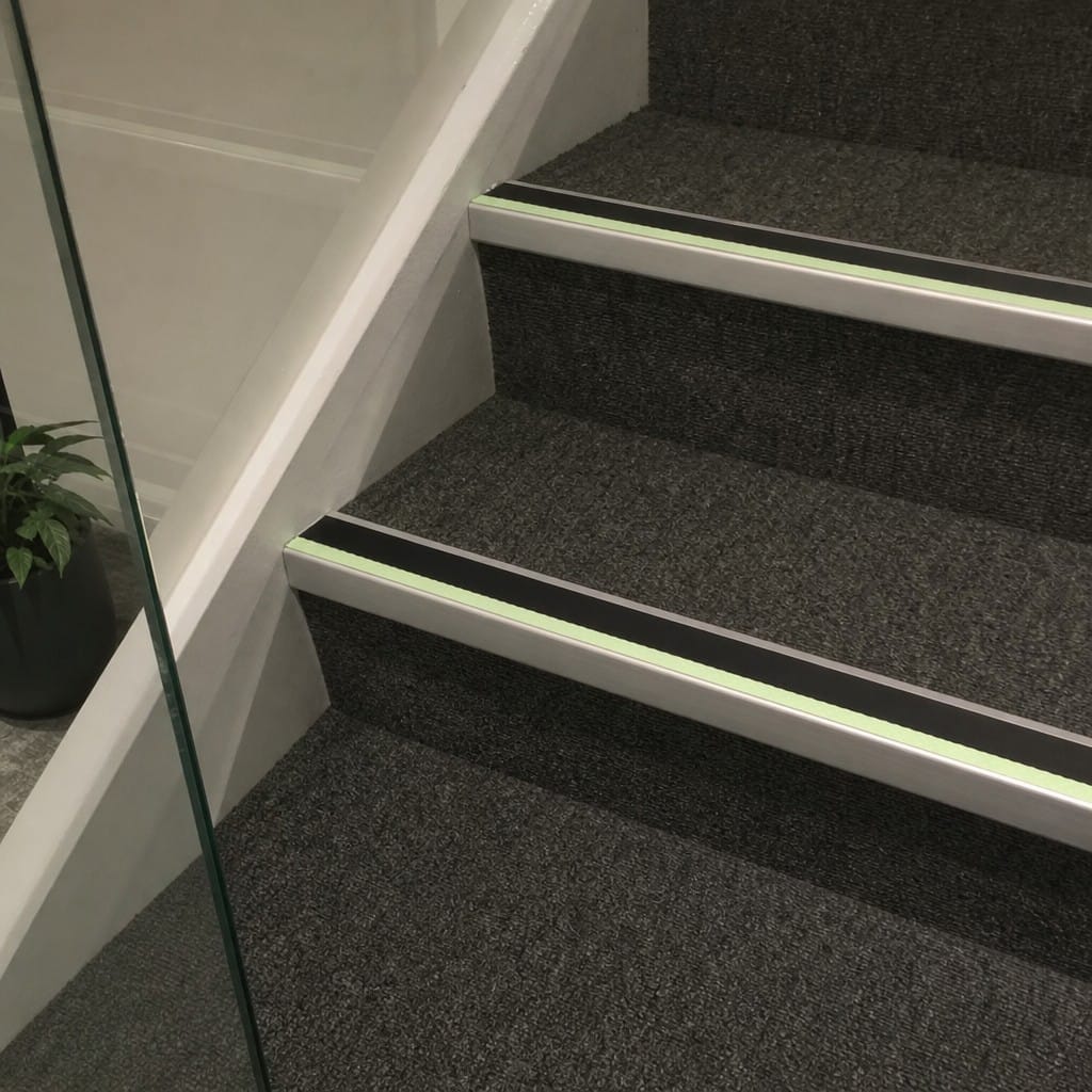 Customer photo review of Aluminium Stair Nosing 72x55mm Wide Tread Anti Slip Glow Edge