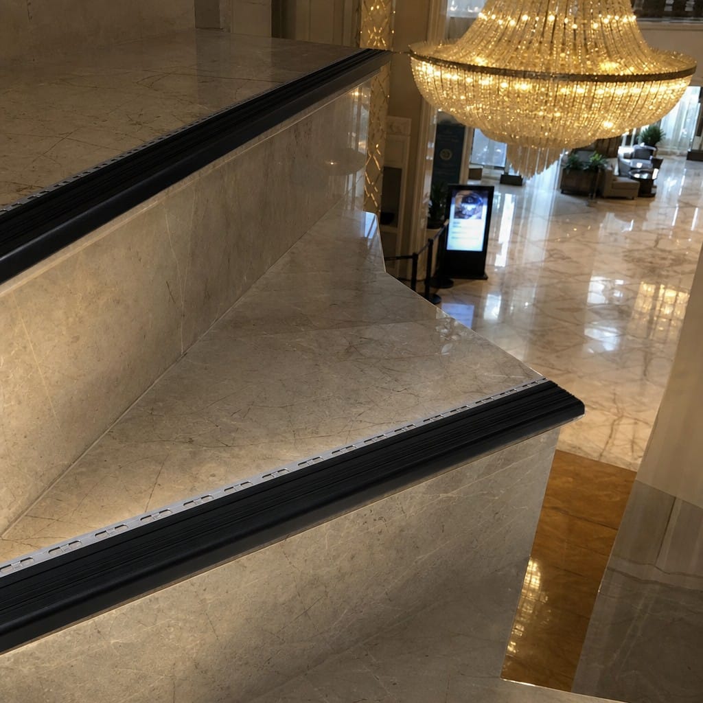Customer photo review of Heavy-Duty Aluminium Stair Nosing | Wide 35mm Profile | Replaceable Anti-Slip Insert | 2.5m | Black & Grey