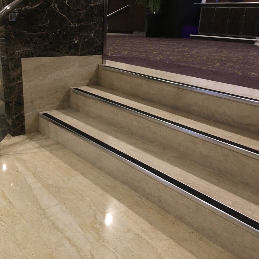Customer photo review of Aluminium Stair Nosing 56x33mm Rake Back, Anti-Slip Insert, 4 Lengths