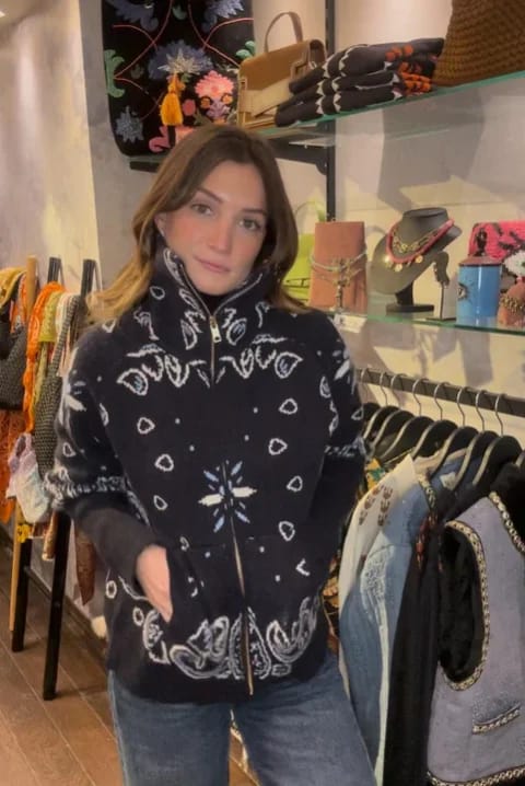 Customer photo review of Ruth Paisley Zip-Up Knit Jacket