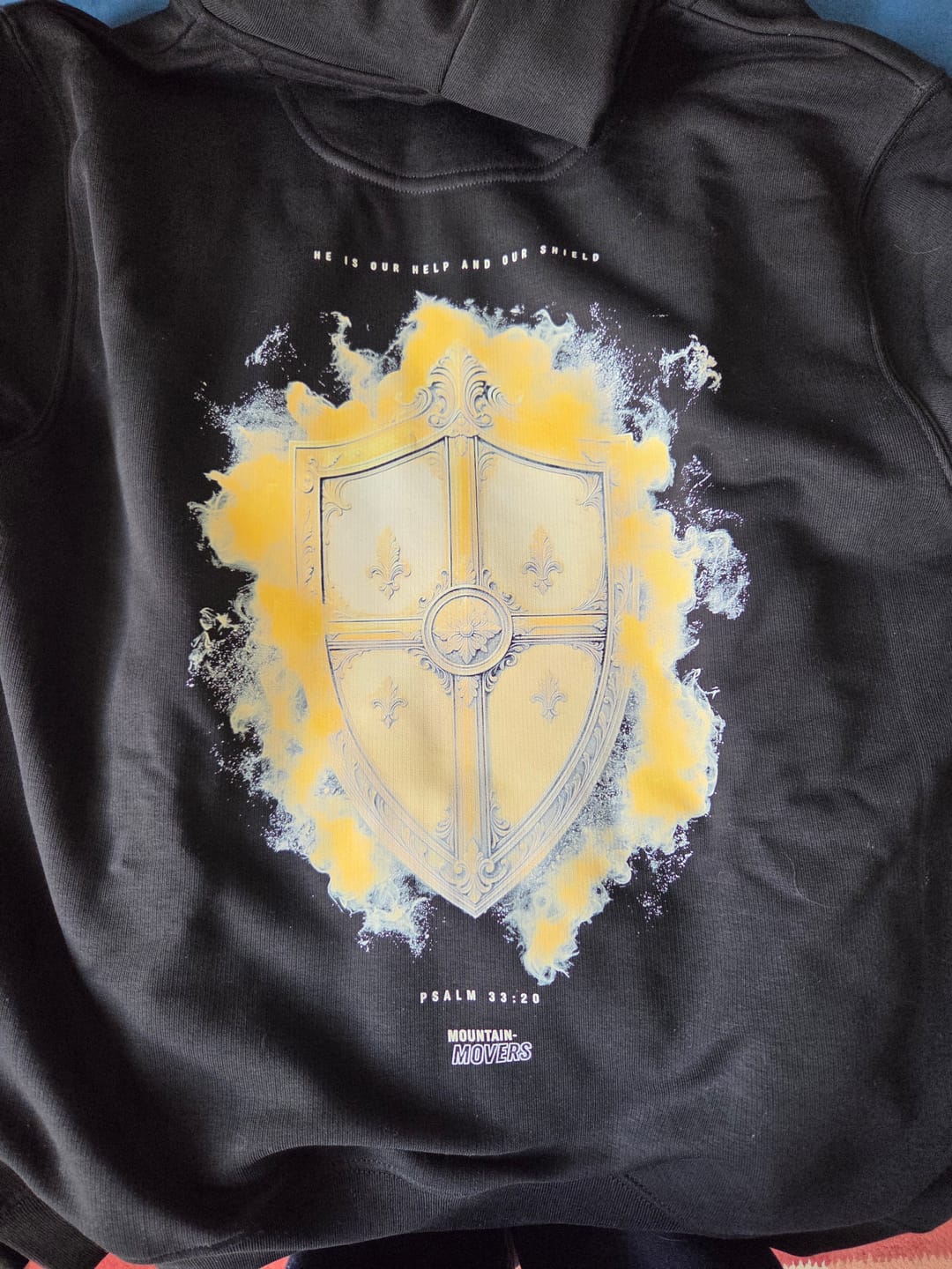Customer photo review of Our Help And Our Shield Psalm 33:20 Zipper Hoodie Front & Backprint