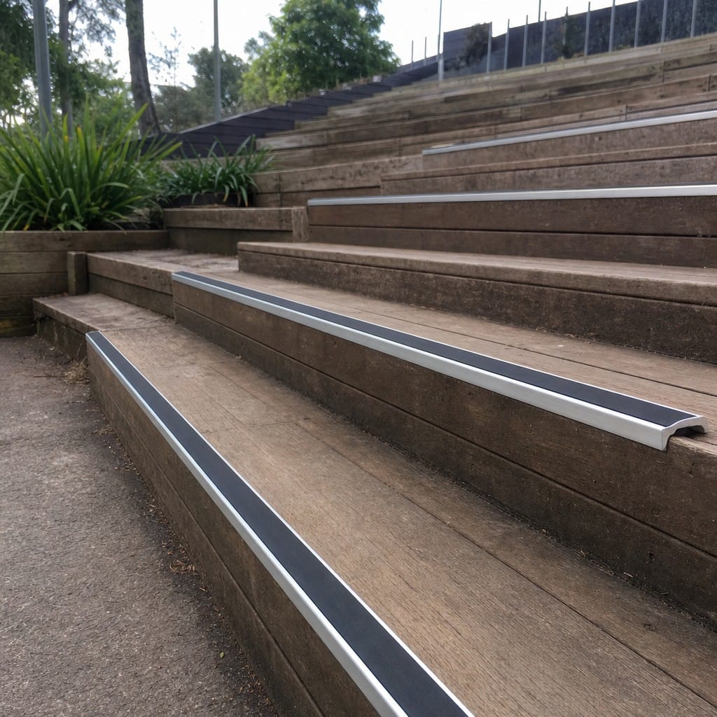 Customer photo review of Aluminium Stair Nosing 2.75m Rake Back Single Insert Strip