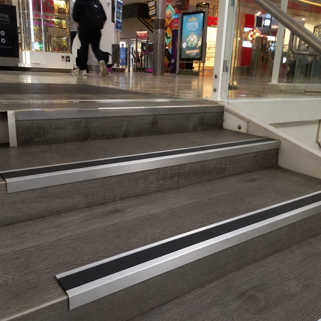 Customer photo review of Aluminium Stair Nosing 60x55mm Heavy Duty Rakeback PVC Insert