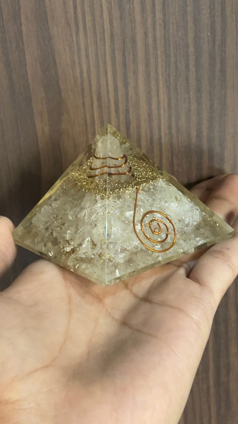 Customer photo review of Natural Selenite Crystal Pyramid Vastu Remedy for Energy Cleansing, Crystal Charging, Crown Chakra Healing and Space Purification for Meditation, Reiki and Home Decor | 6.5 cm | 100  gm