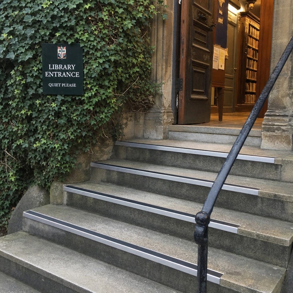 Customer photo review of Commercial Rake Back Stair Nosing 3.22m Aluminium Single