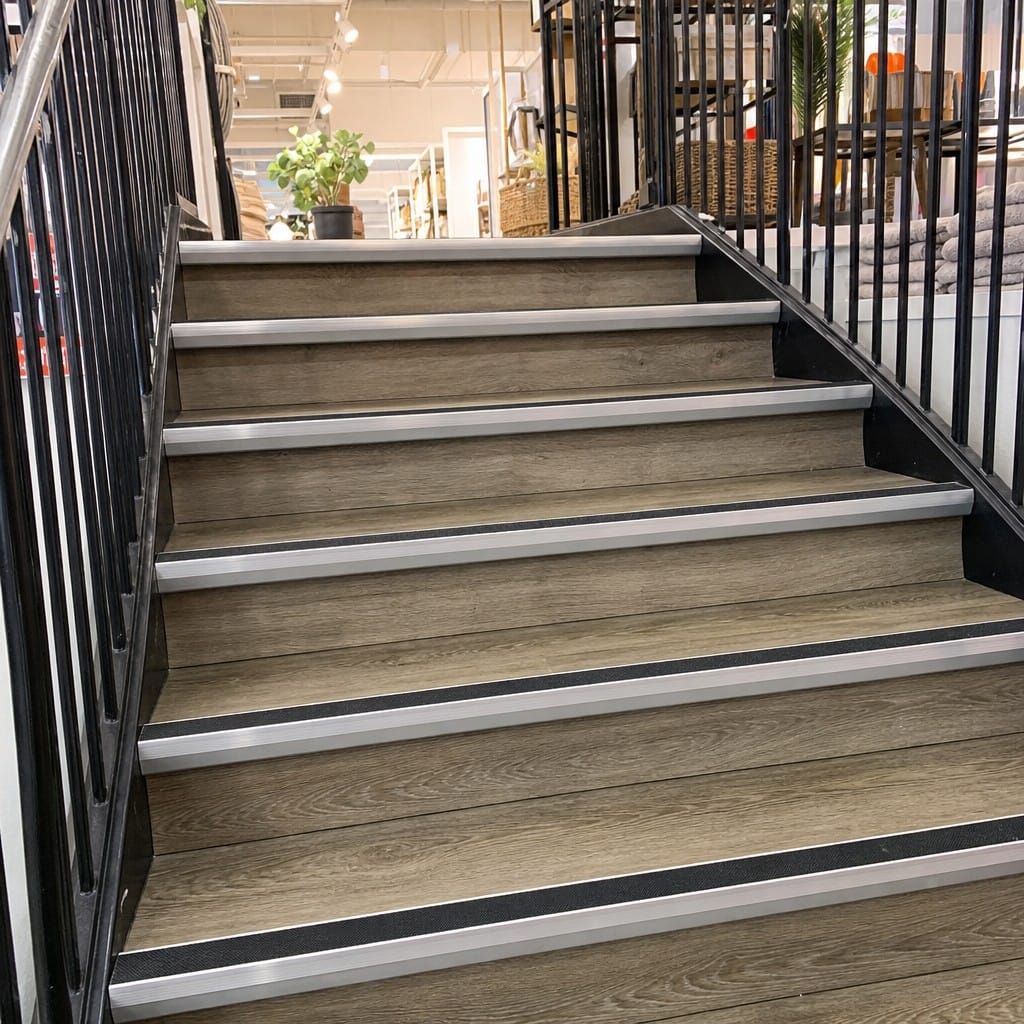 Customer photo review of Aluminium Stair Nosing 67mm x 55mm, PVC Insert, Slimline 67 x 55mm for Carpet & Laminate Floors