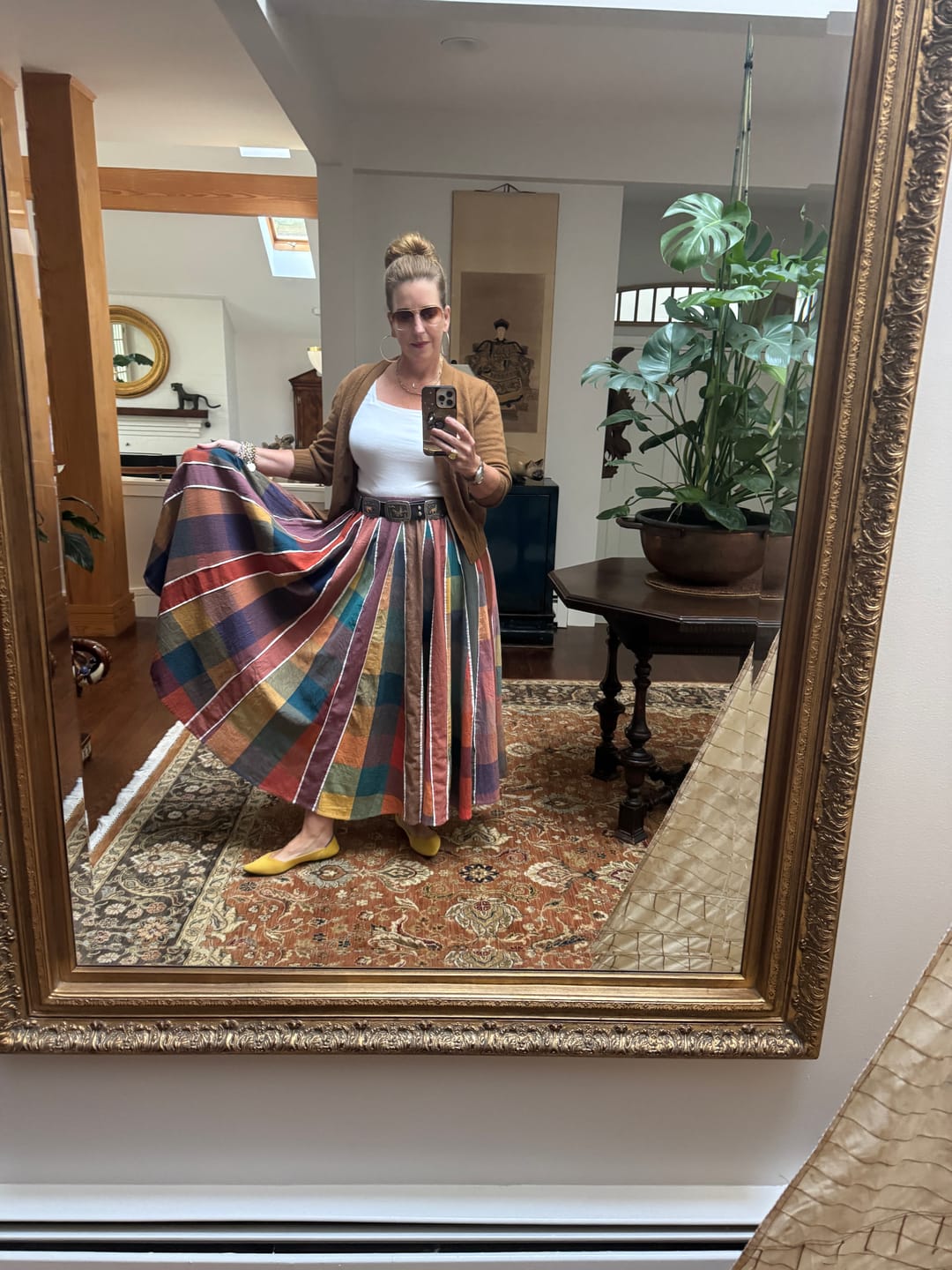 Customer photo review of KATE SKIRT | CONFETTI CHEX X STRIPES