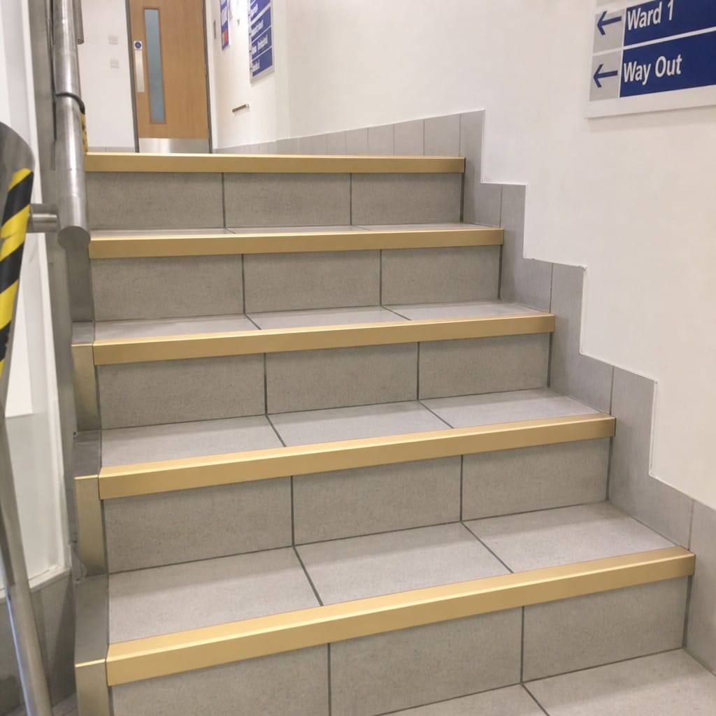 Customer photo review of Square Aluminium Stair Nosing 2.75m 50mm Riser PVC Insert