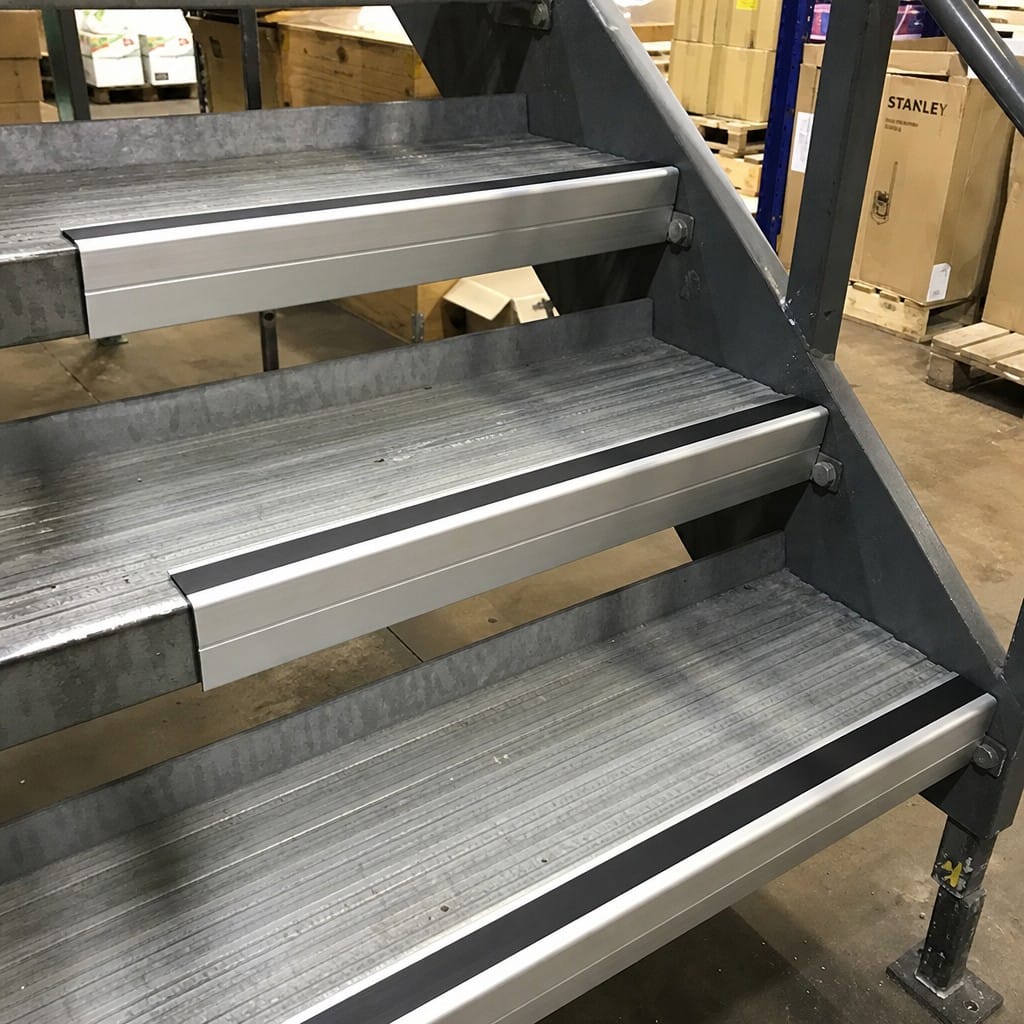 Customer photo review of Heavy Duty Chevron Aluminium Stair Nosing 3.22m, Single Insert, 65mm Riser