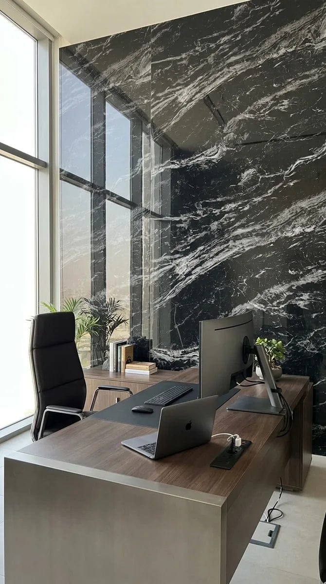 Customer photo review of Panneau PVC - Effet Marbre Noir - 250 x 120 cm – 100% Imperméable - 15 ans Garantie