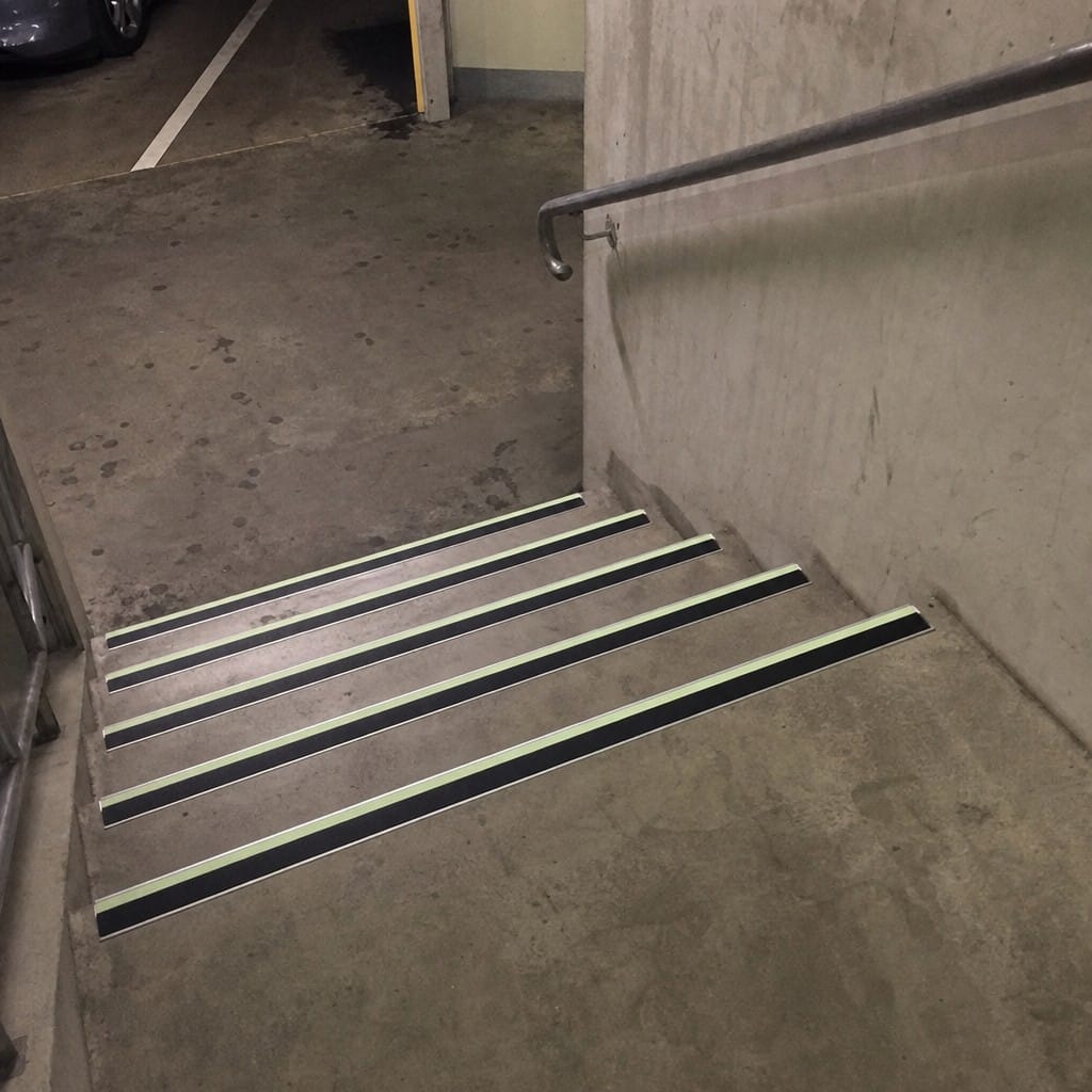 Customer photo review of Aluminium Stair Nosing 56x32mm Photoluminescent, Anti-Slip PVC Insert