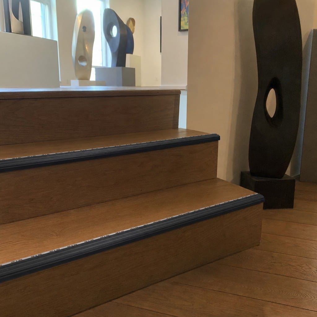 Customer photo review of Heavy-Duty Aluminium Stair Nosing | Wide 35mm Profile | Replaceable Anti-Slip Insert | 2.5m | Black & Grey