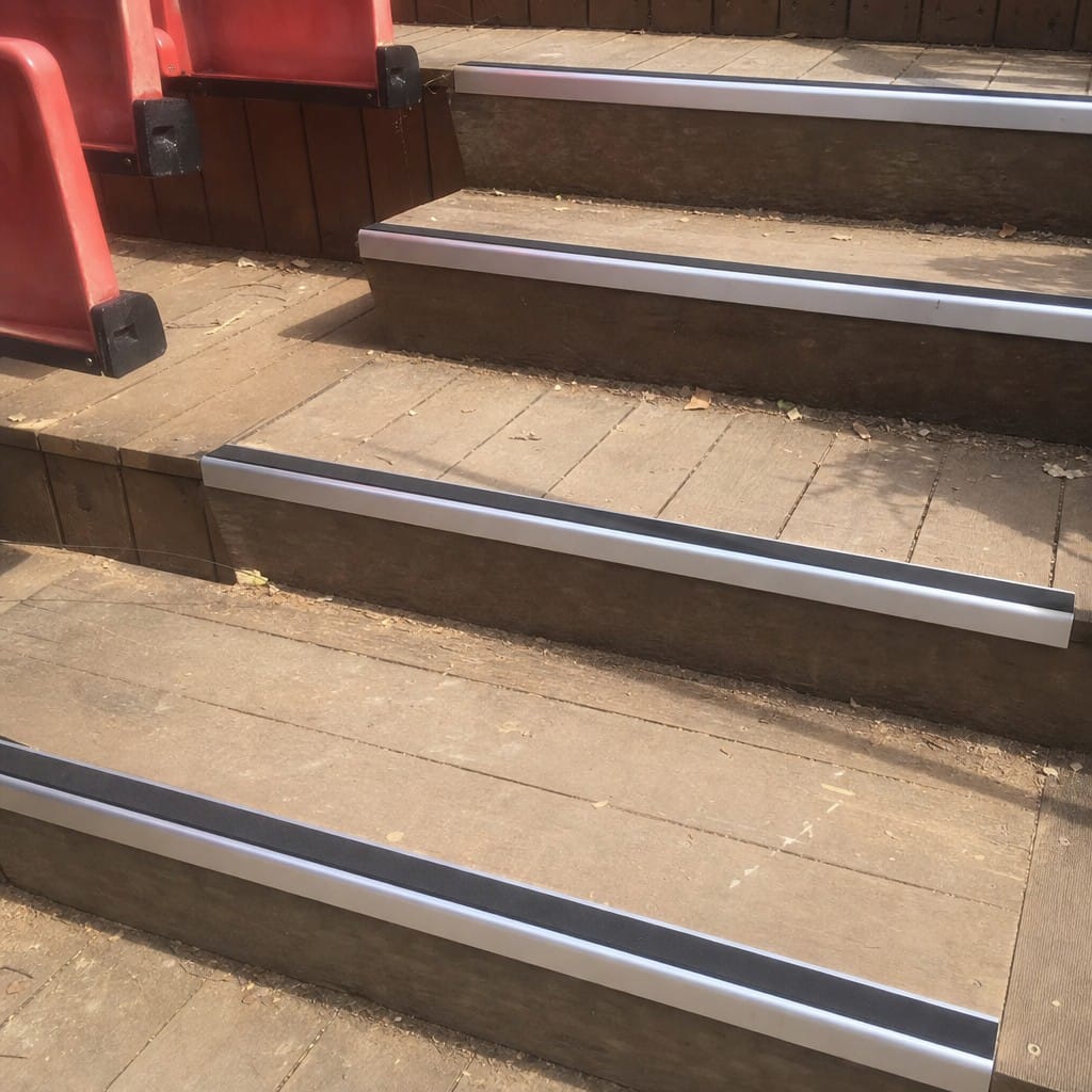 Customer photo review of Aluminium Stair Nosing 56x33mm Rake Back, Anti-Slip Insert, 4 Lengths