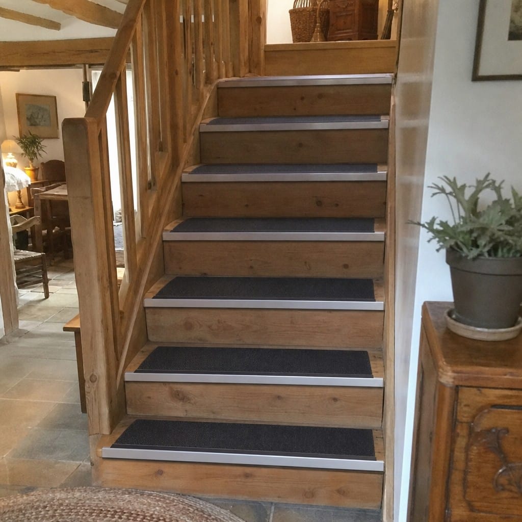 Customer photo review of Aluminium Stair Nosing 67mm x 55mm, PVC Insert, Slimline 67 x 55mm for Carpet & Laminate Floors