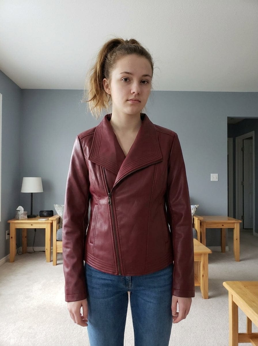 Customer photo review of Effortless Vegan Leather Jacket With Asymmetrical Zip