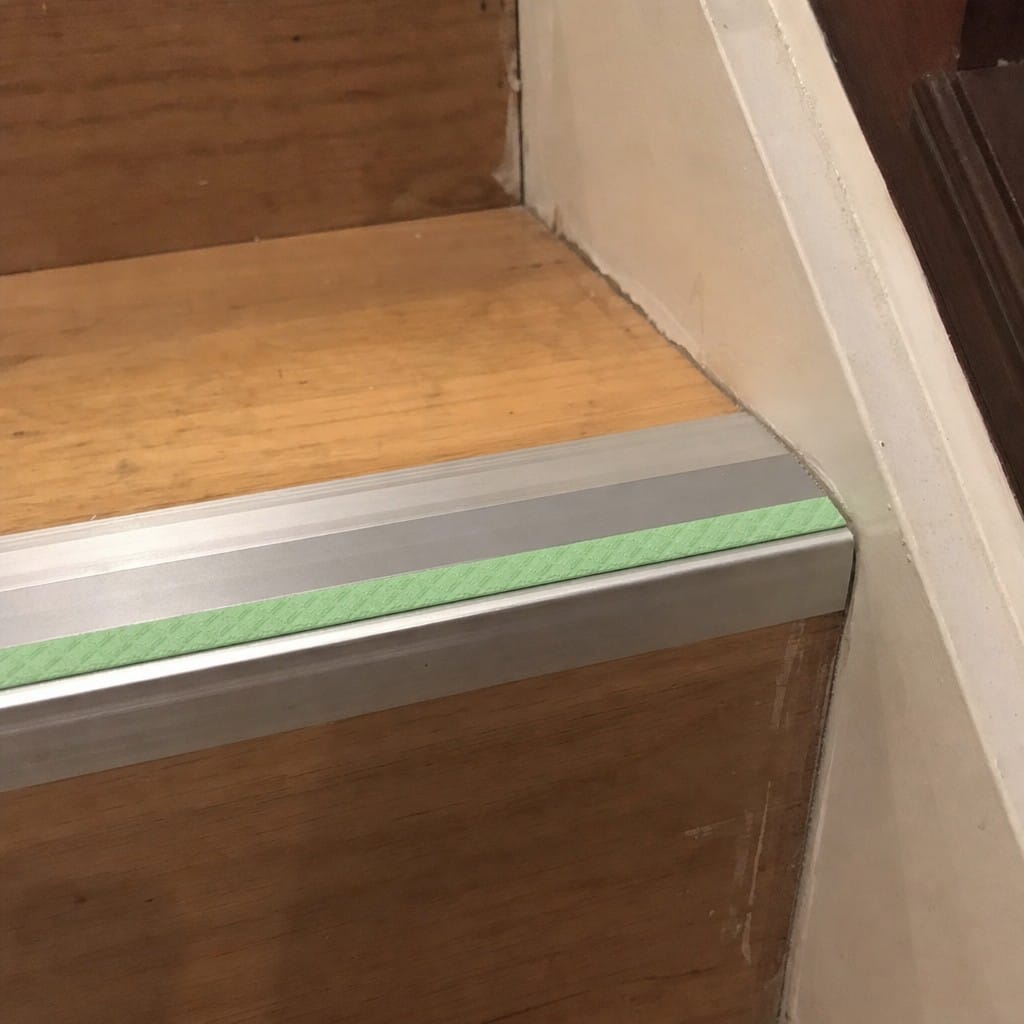 Customer photo review of Aluminium Stair Nosing 67x55mm Photoluminescent Rake Back, DDA Compliant