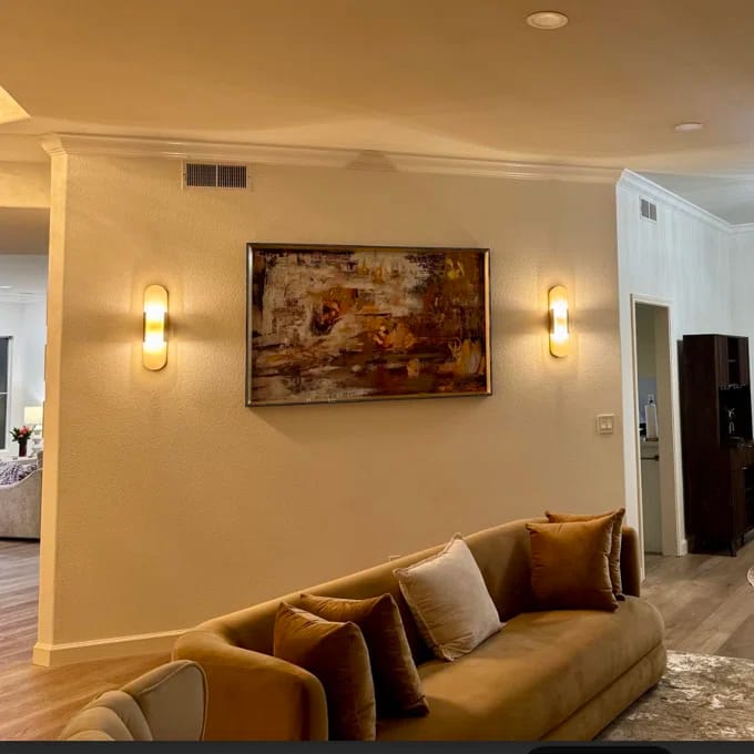 Customer photo review of Alabaster Wall Sconce with Gold Metal Frame