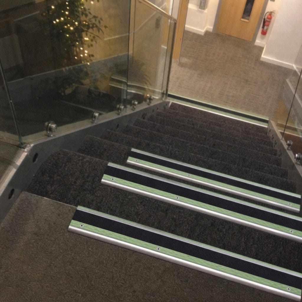 Customer photo review of Aluminium Stair Nosing 57x32mm Anti Slip Glow Edge, 11 Insert Colours