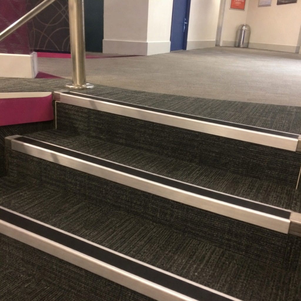 Customer photo review of Aluminium Stair Nosing 60x55mm Heavy Duty Rakeback PVC Insert
