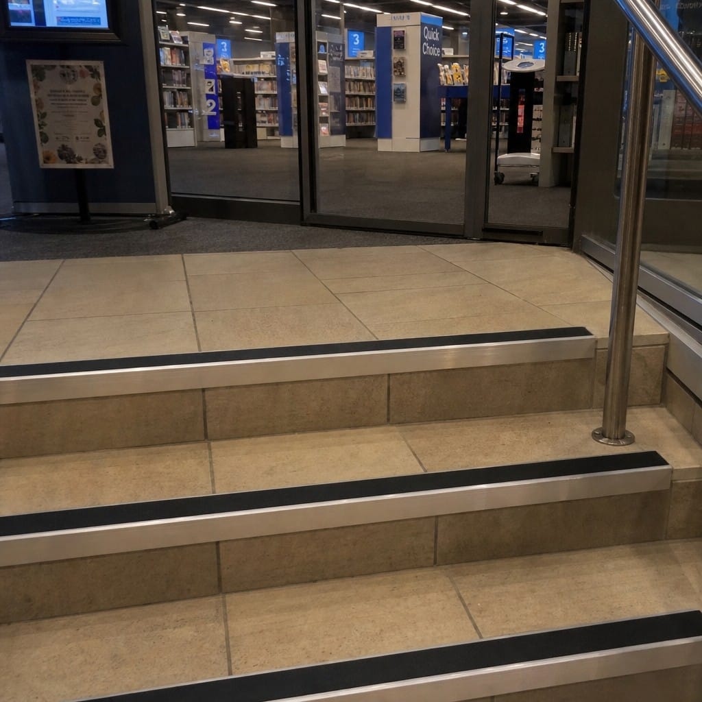 Customer photo review of Aluminium Stair Nosing 70x55mm Wide Tread Anti Slip PVC Insert