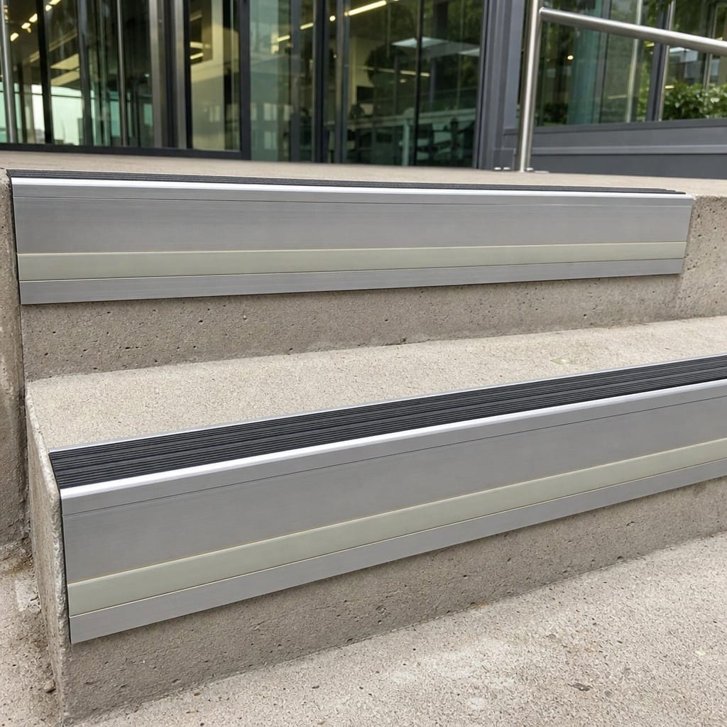 Customer photo review of Aluminium Stair Nosing 66x55mm with 13mm Riser Highlight, Black & Grey, 1m Lengths