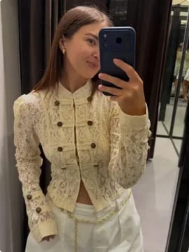 Customer photo review of Sara Sheer Lace Patchwork Jacket