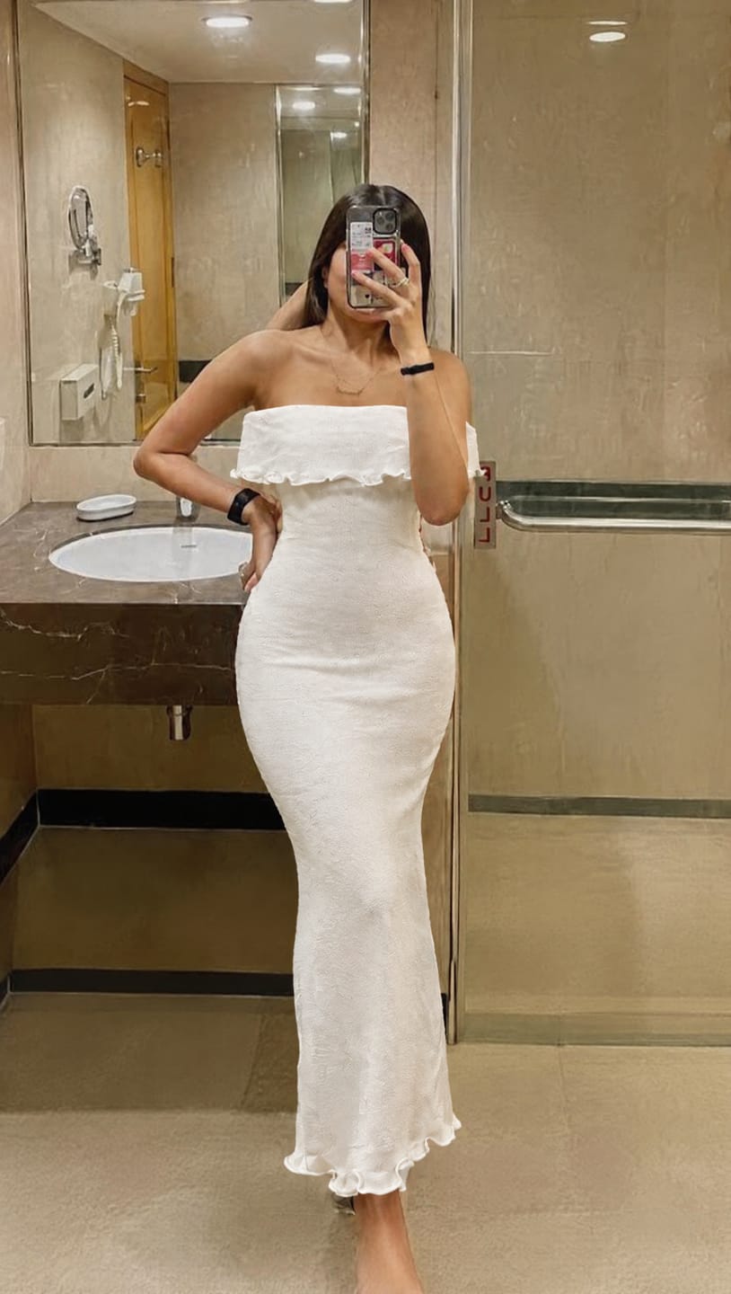 Customer photo review of Colette Off-Shoulder Knit Midi Dress