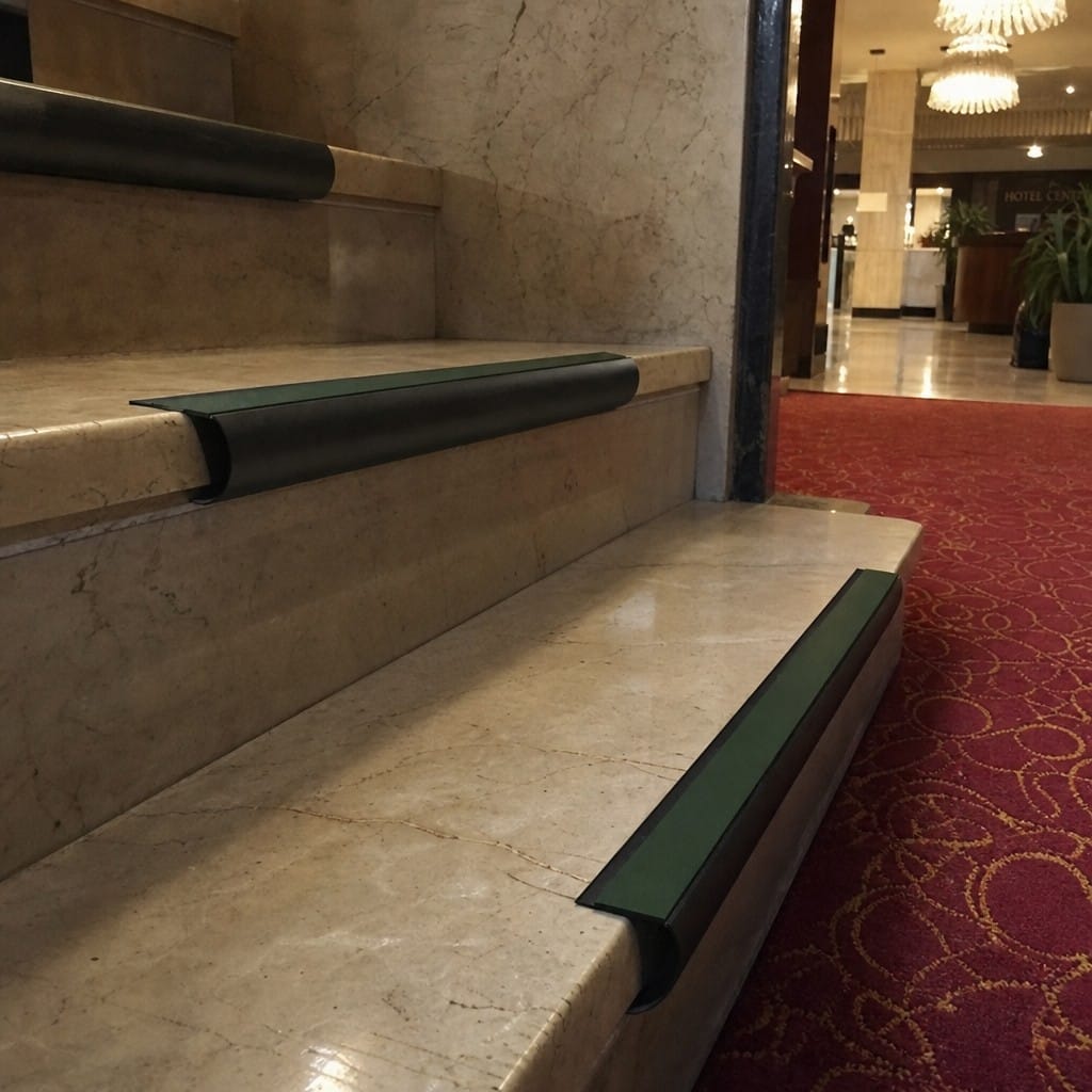 Customer photo review of Bullnose Stair Nosing 70mm Tread 2.44m Aluminium PVC Insert