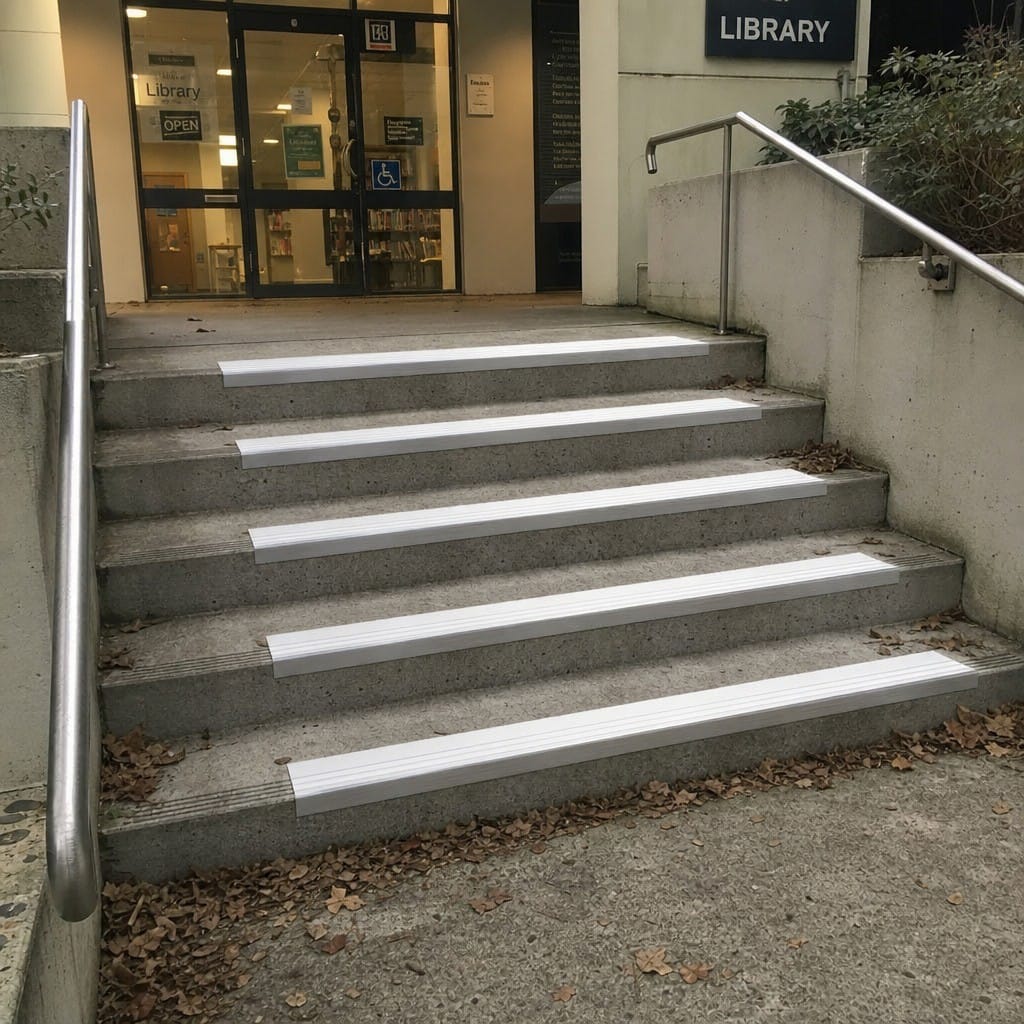 Customer photo review of Aluminium Stair Nosing 85x32mm External High Traffic Anti Slip