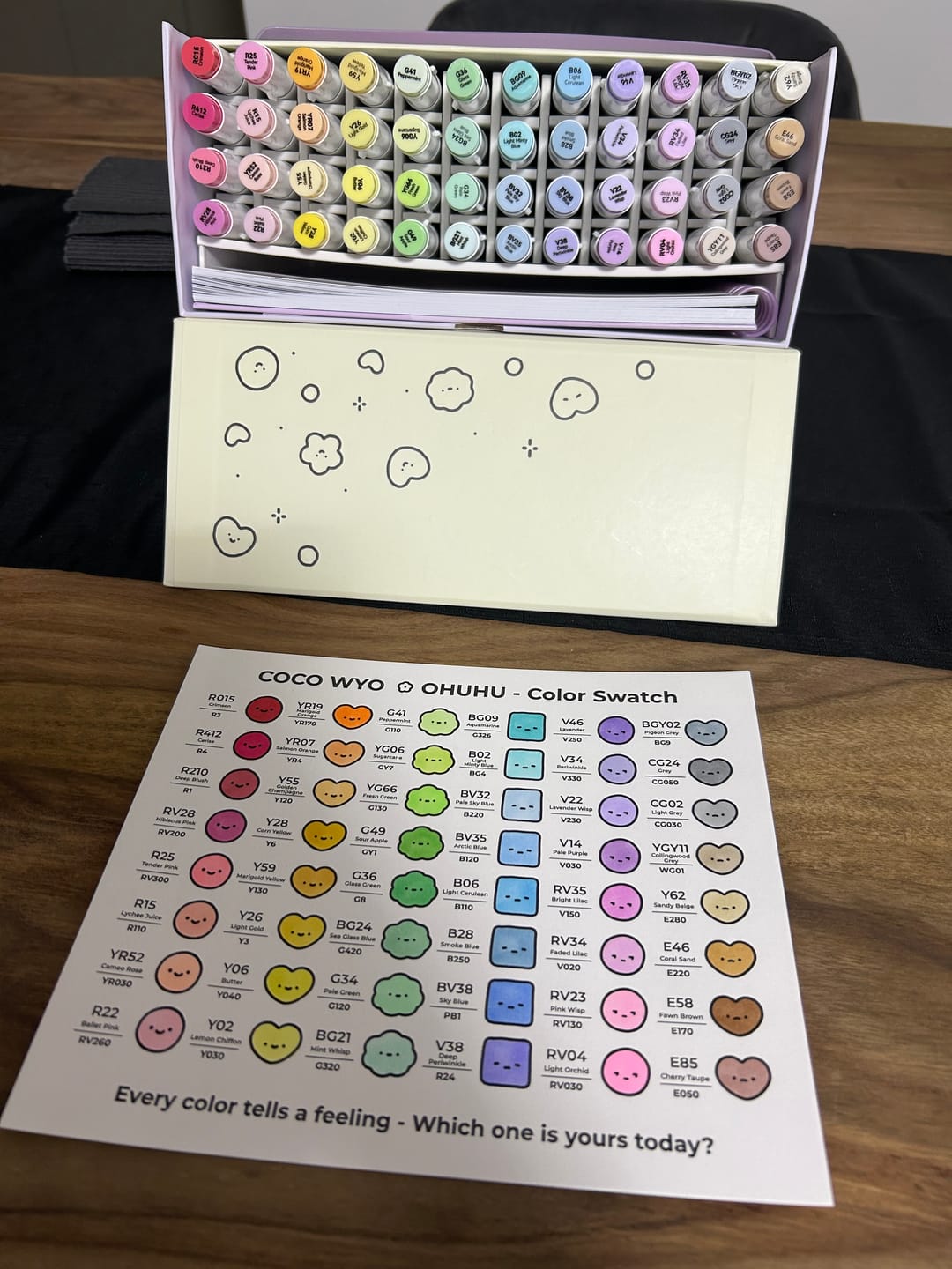 Customer photo review of Ohuhu x Coco Wyo Cozy Mood Coloring Kit, Honolulu B 48 Colors Alcohol Markers with Brush & Fine Dual Tips, Coloring Book with Mood Tracker Pages