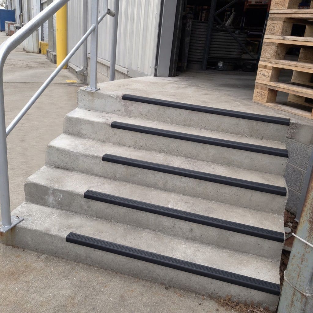 Customer photo review of Anti Slip Stair Nosing 52x40mm Flexible PVC Self Adhesive, Black or Grey