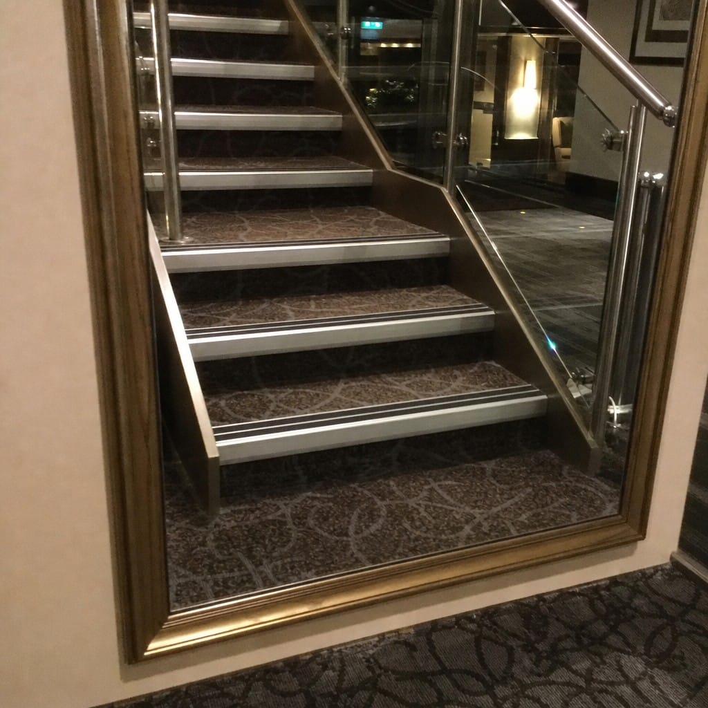 Customer photo review of Heavy Duty Chevron Aluminium Stair Nosing 2.75m, Double Insert, 60mm Riser