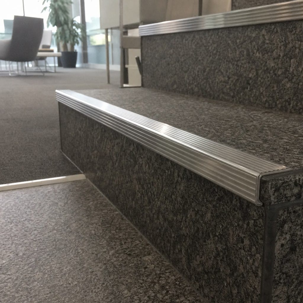 Customer photo review of Stainless Steel Tile-In Stair Nosing R10 | 30mm Tread | Depths 2-25mm | 304 & 316L Marine Grade