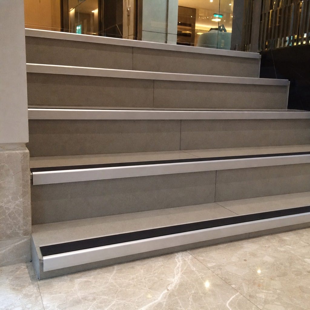 Customer photo review of Aluminium Stair Nosing 60x55mm Heavy Duty Rakeback PVC Insert